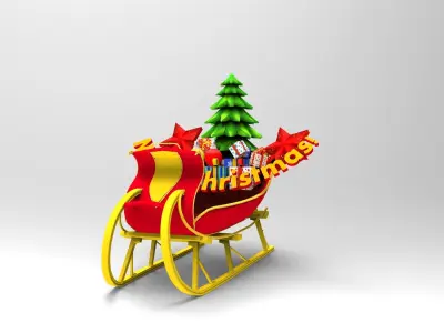 Red Deer Santa Sleigh Model Low-poly 3D model