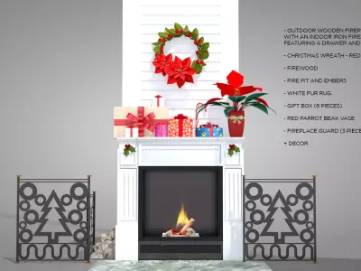 Christmas Fireplace and Decoration 3D Model 3D model