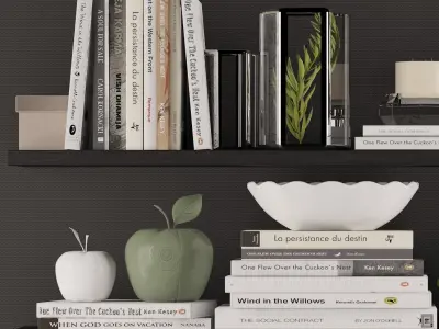 Decoration set 3 bookshelves with plants and flowers 3D model