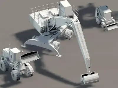 car train ship  buildings Low-poly 3D model