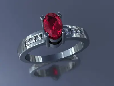 Oval Gemstone Ring Ladies Size 7 Gold Platinum Jewelry 3D print model