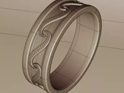 Waveflow Engraved Band Ring - Modern Metallic 3D Print Model 3D print model