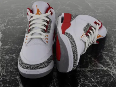 NIKE AIR JORDAN 3 CARDINAL RED 3D SHOES Low-poly 3D model