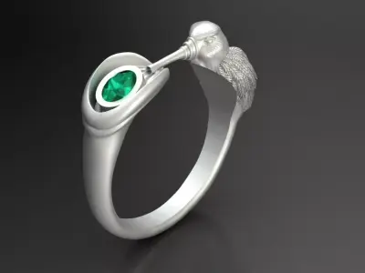 Hummingbird ring with water lily and gemstone 3D model 3D print model