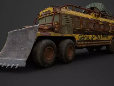 Post Apocalyptic School Bus Low-poly 3D model