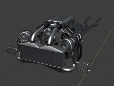 Twin Turbo V8 Engine Free 3D model