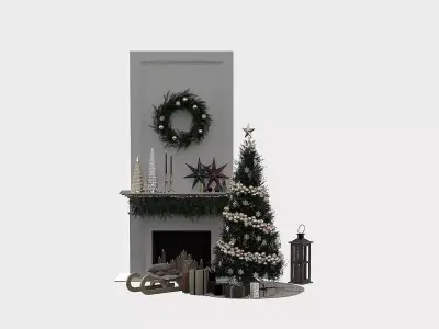 Christmas Decorative set sk Low-poly 3D model