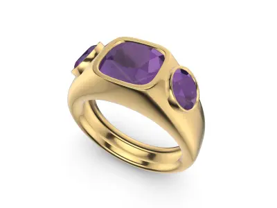 Cushion Cut Bezel Signet Ring 3D print model