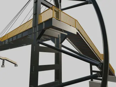 Steel Pedestrian Bridge - Flat Stair-Sailing Column Type-12 3D model