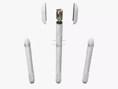 Heavy Space Rocket with Satellite Rigged 3D model