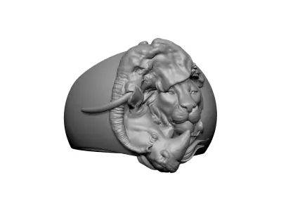 jewelery ring lion rhinoceros elephant - Wild Safari 3D print model