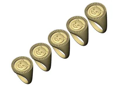 Diamond devil emoji round signet ring US sizes 7 to 11 3D print model