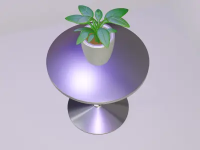 Clay Pot with Leaves on Steel Table Low-poly 3D model