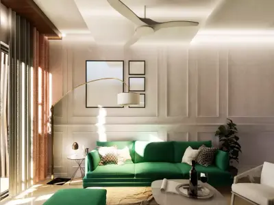 Modern 2BHK Flat Interior  with Contemporary Furniture  Low-poly 3D model