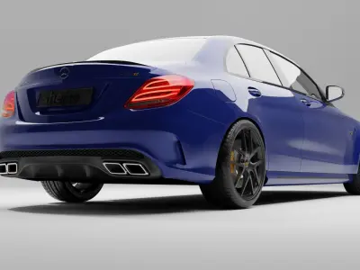 mercedez benz c63 with royal glossy blue edition Low-poly 3D model