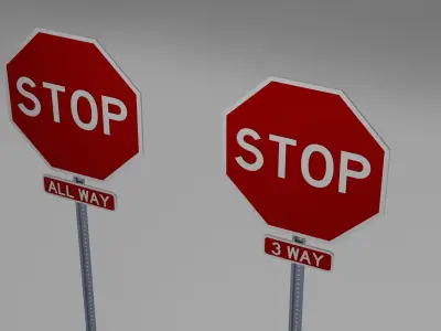 STOP Signs - ALL WAY and 3 WAY Low-poly 3D model
