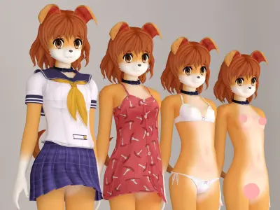 T pose rigged model of Inuko anime creature 3D model