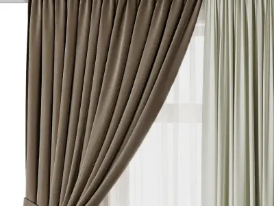 Classic Curtain with rod brown Curtains Collections 003 HBH Low-poly 3D model