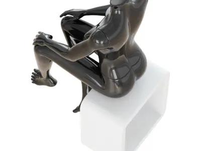 Female black mannequin sits on a white stool 42 3D model