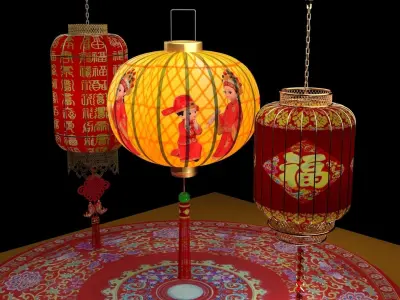 Chinese  red lantern  3D model 7