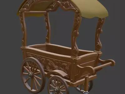 Wooden Vendor Cart 3D Model 3D model