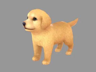 Cartoon pet puppy - Golden - baby dog Low-poly 3D model