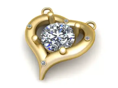 Golden Heart Diamond Pendant 3D Printable Model 3D print model