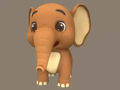 Rigged Brown Elephant Stylized  Low-poly 3D model