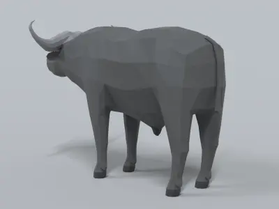 Low Poly Cartoon African Buffalo Low-poly 3D model