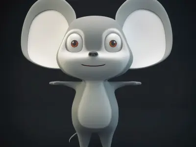 Cartoon Mouse Gray Low-poly 3D model