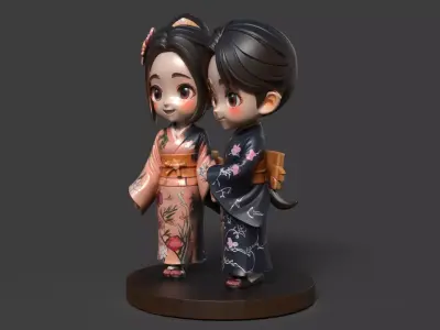 Chinese couple  doll  figure  Low-poly 3D model