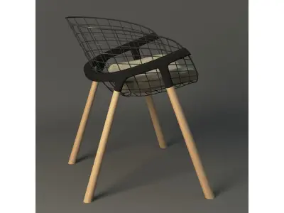 wire and wood contempory Chair 3D model