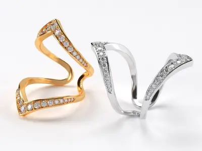 fashionable double gold ring with diamonds 3D print model