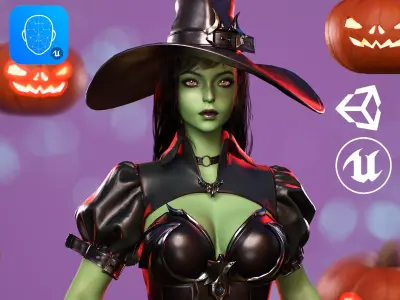 Evil Halloween Witch - Cute  Wizard Sorcerer Mage Cartoon Girl Low-poly 3D model