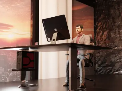 Luxury Office  LowPoly set game ready with rigged character  Low-poly 3D model