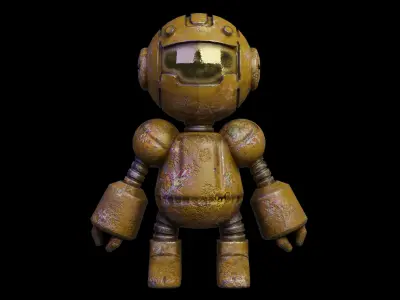 Rusty-robot PBR Low-poly game ready wooden figure Free low-poly 3D model