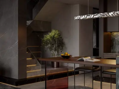 Dark living room dining room interior scenes  3D model