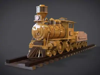 Wooden Train Low-poly 3D model