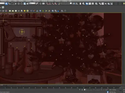Christmas  scene with decorations tree present light gifts  3D model