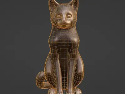 Cat Sitting Metal Statuette Low-poly Low-poly 3D model