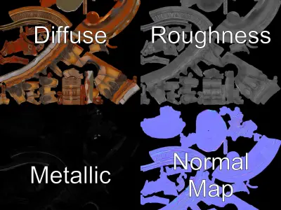 Ornate Fountain D Model Pack Low-poly 3D model