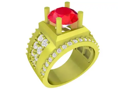 Luxury Square Gemstone Men Ring 3D Model  4070 3D print model