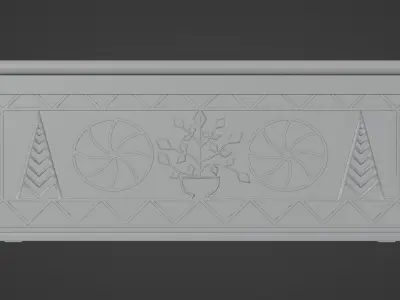 Chest wooden with carvings Low-poly 3D model