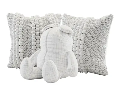 Plush Teddy Bear and Pillows Set 3D model
