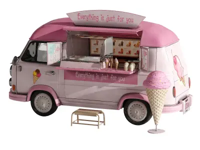 Ice Cream Pink Van 3D model