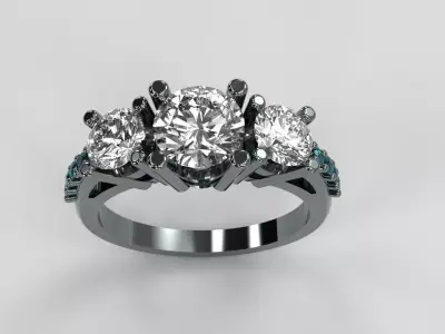 Ladies Three Stone Diamond Ring Engagement Gold Silver Platinum 3D print model