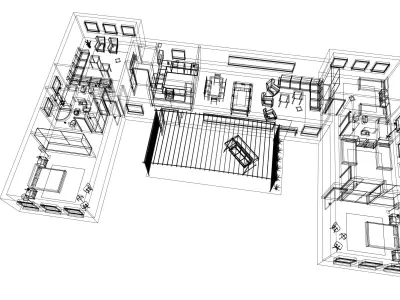 Four bedrooms home design 3D model