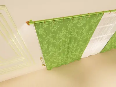 Curtain set window with grass 3D model