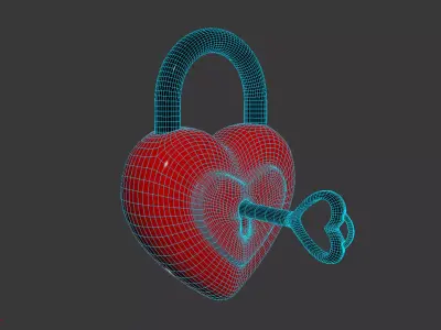 Heart Padlock 3D model 3D model