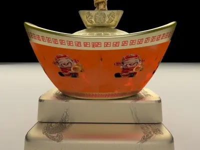 Chinese Gold Ingot  3D model 17